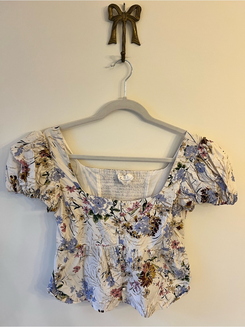 By Anthropologie Floral Puff Sleeve Smocked Peplum Blouse Top XXS Cottagecore